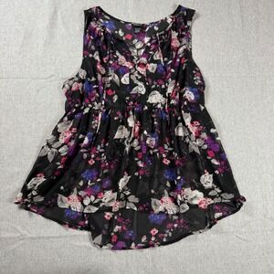 Torrid Womens Floral Georgette Babydoll Top Black Pink Purple Sleeveless Size 0